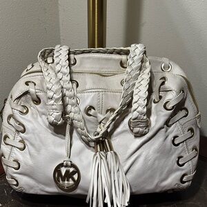 Michael Kors White Satchel with Braided Handles